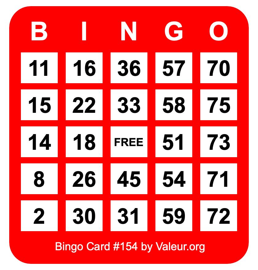 Bingo Card #154 Bingo Card #154