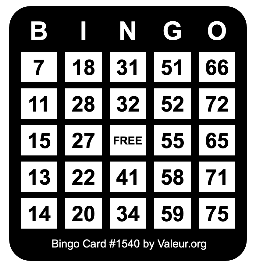 Bingo Card #1540 Bingo Card #1540