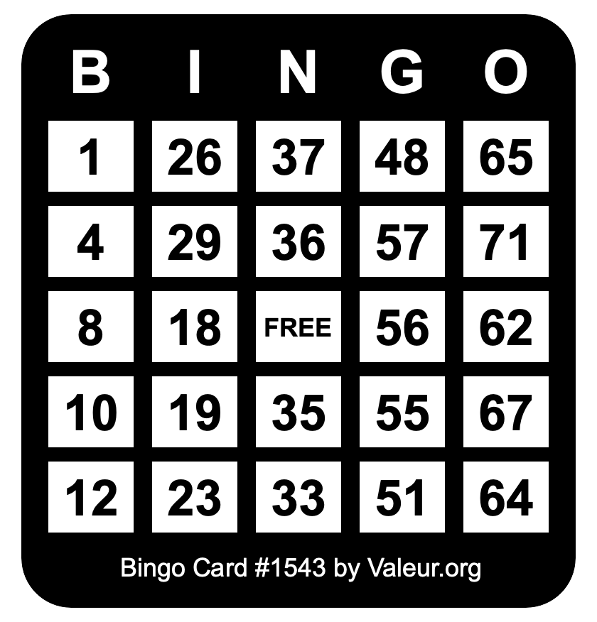 Bingo Card #1543 Bingo Card #1543