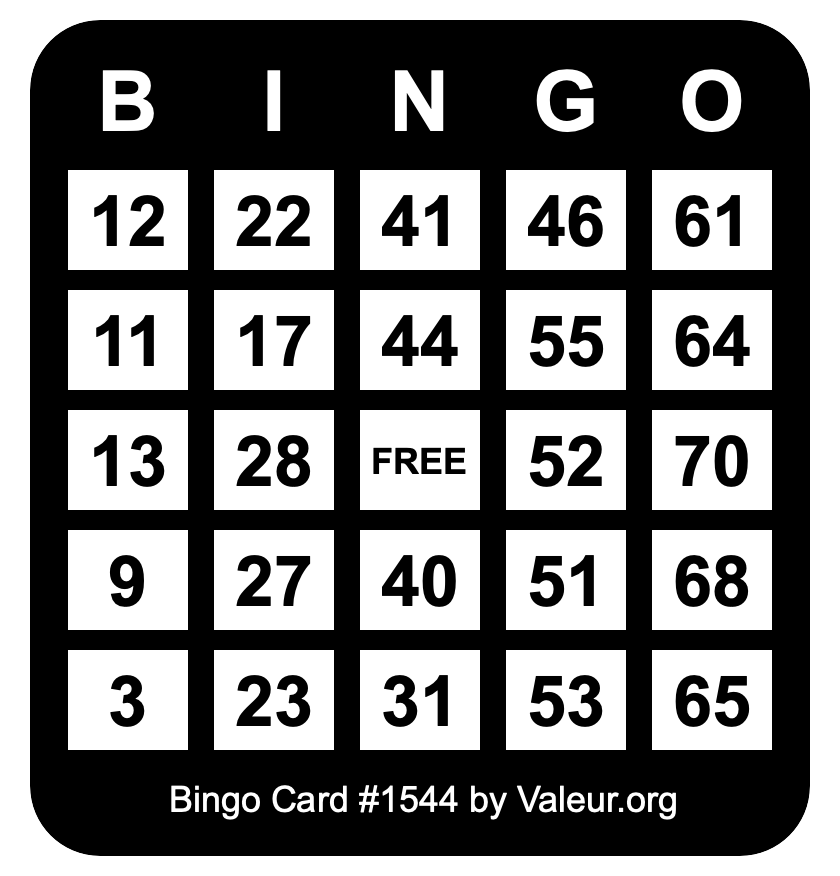 Bingo Card #1544 Bingo Card #1544