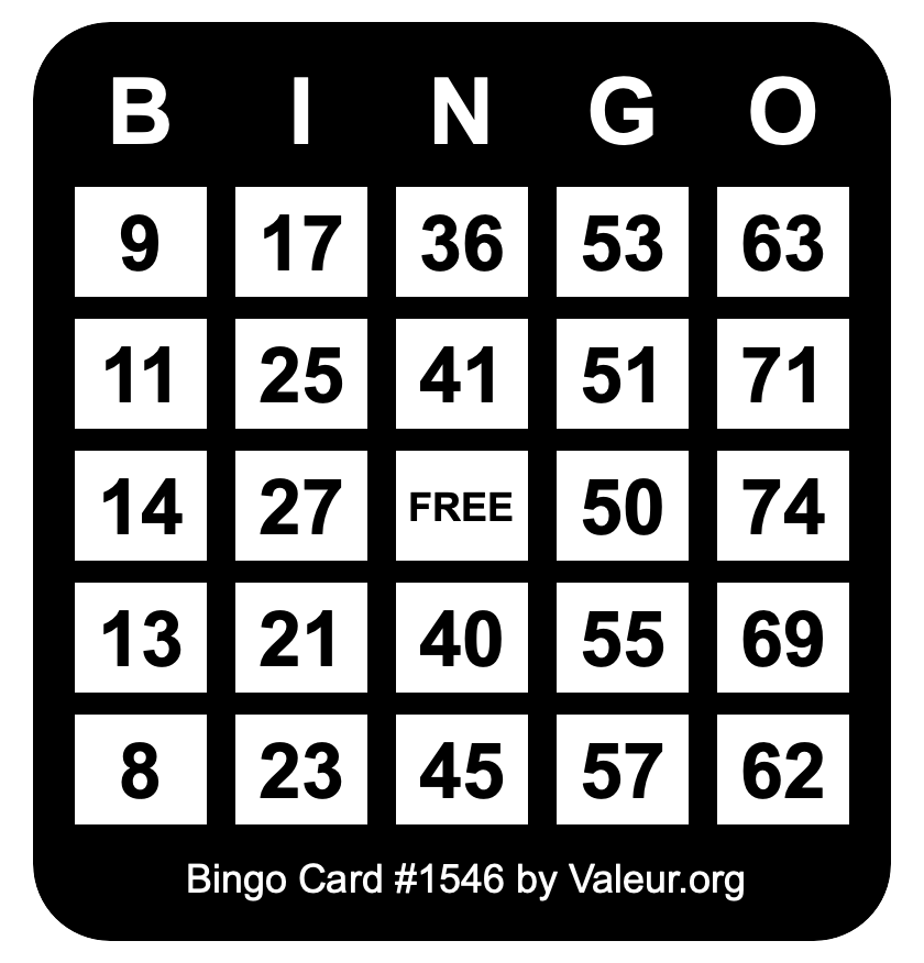 Bingo Card #1546 Bingo Card #1546