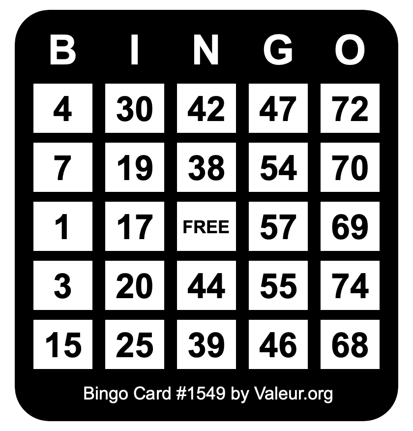 Bingo Card #1549 Bingo Card #1549