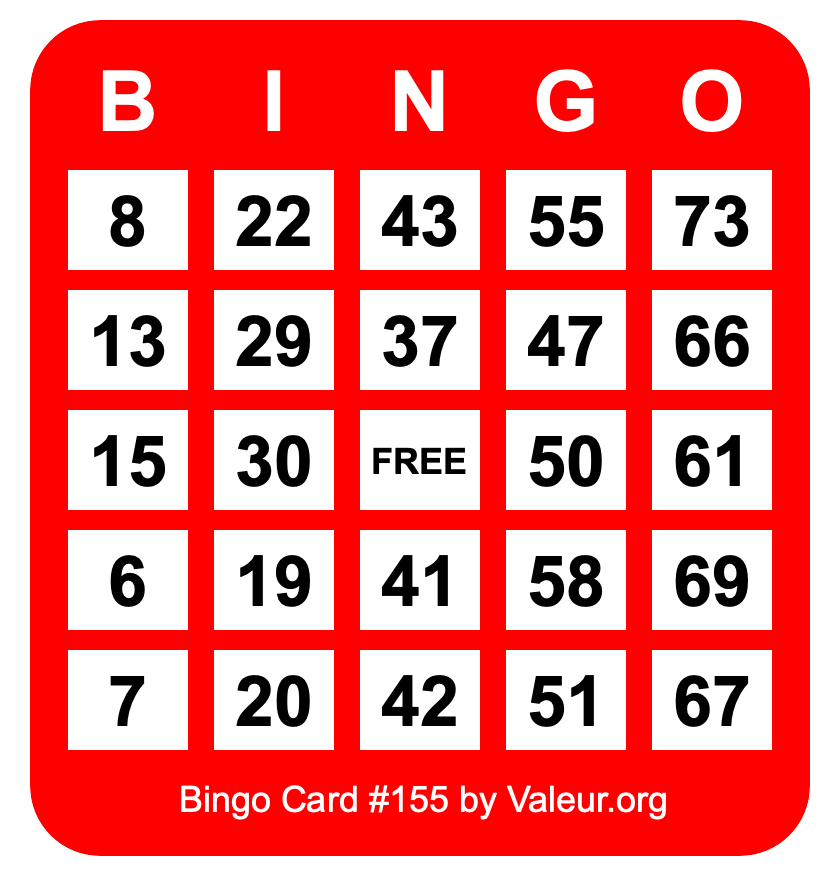 Bingo Card #155 Bingo Card #155