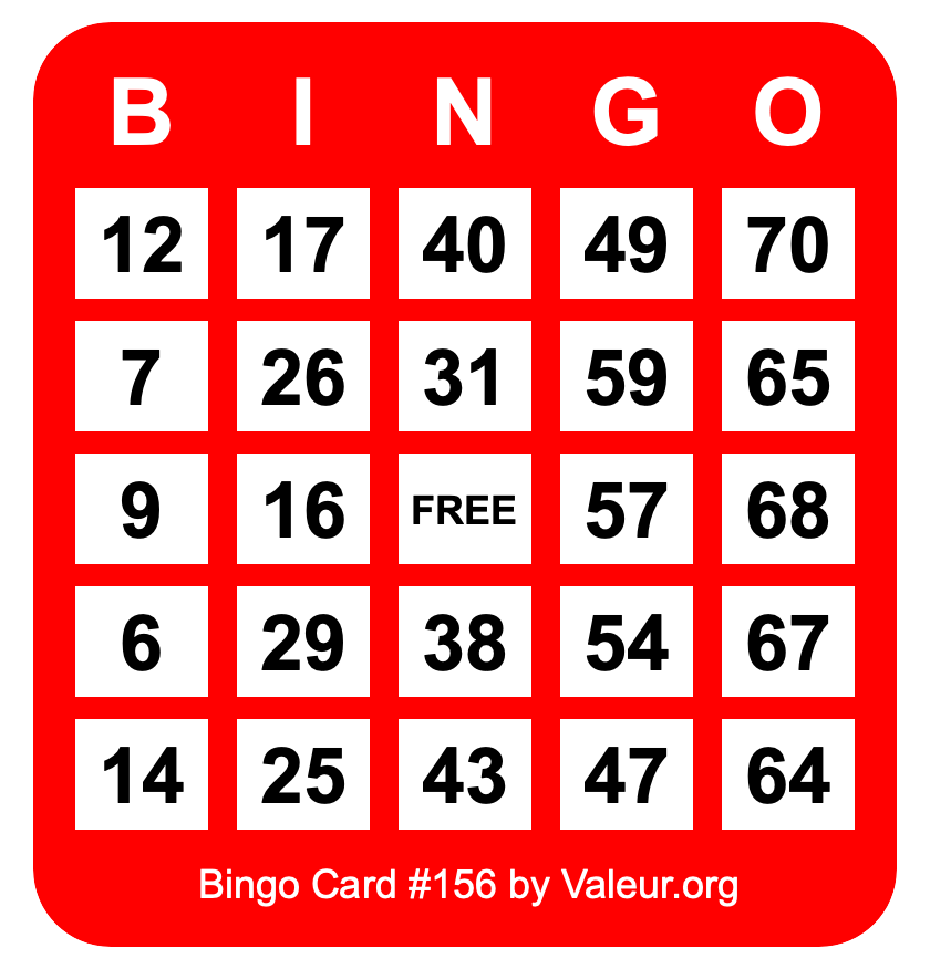 Bingo Card #156 Bingo Card #156