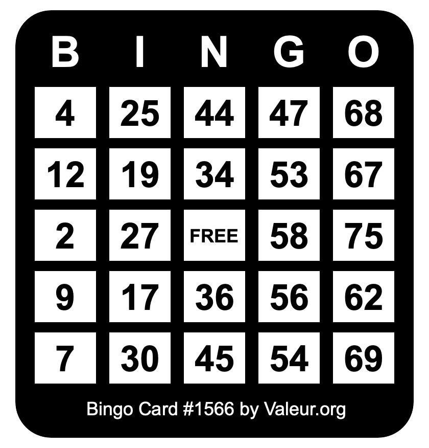 Bingo Card #1566 Bingo Card #1566