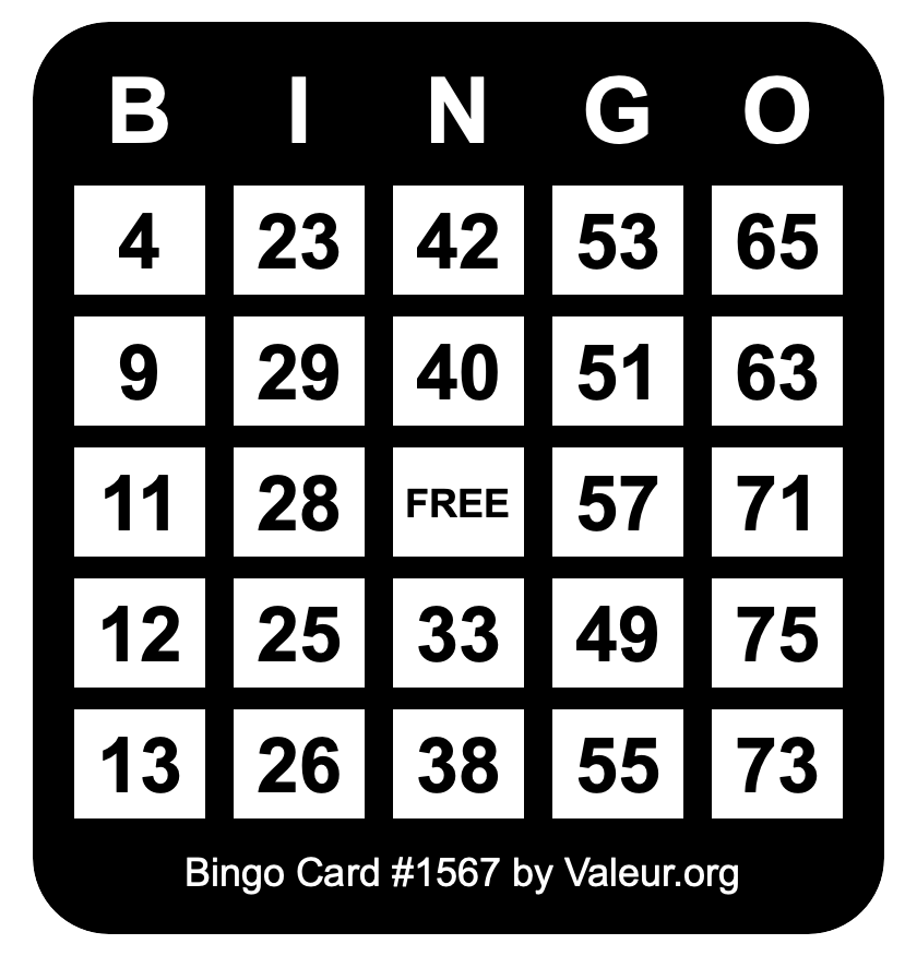 Bingo Card #1567