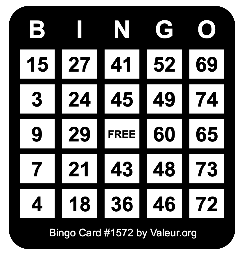 Bingo Card #1572 Bingo Card #1572