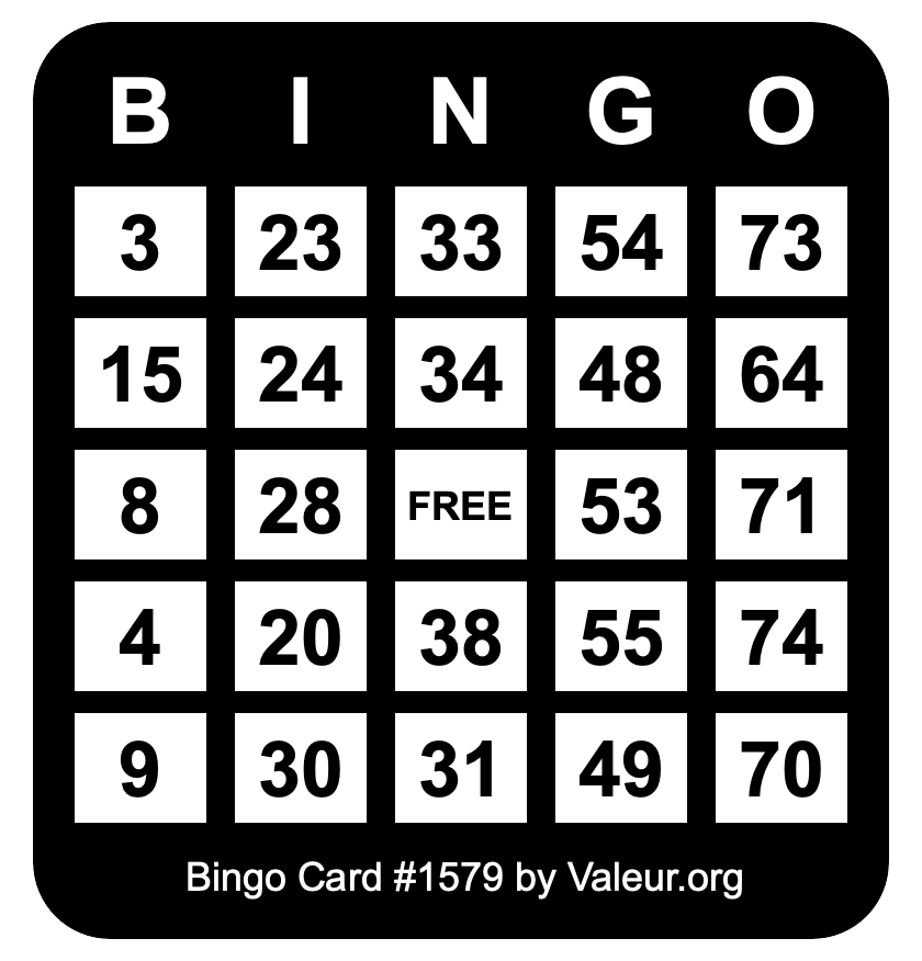 Bingo Card #1579 Bingo Card #1579