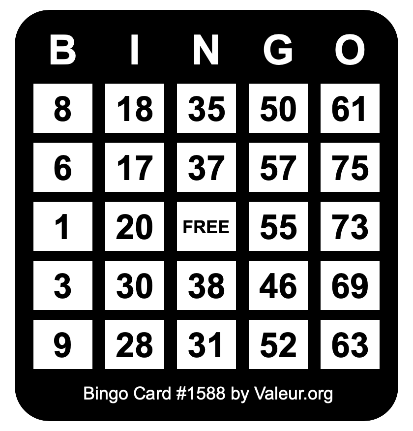 Bingo Card #1588 Bingo Card #1588