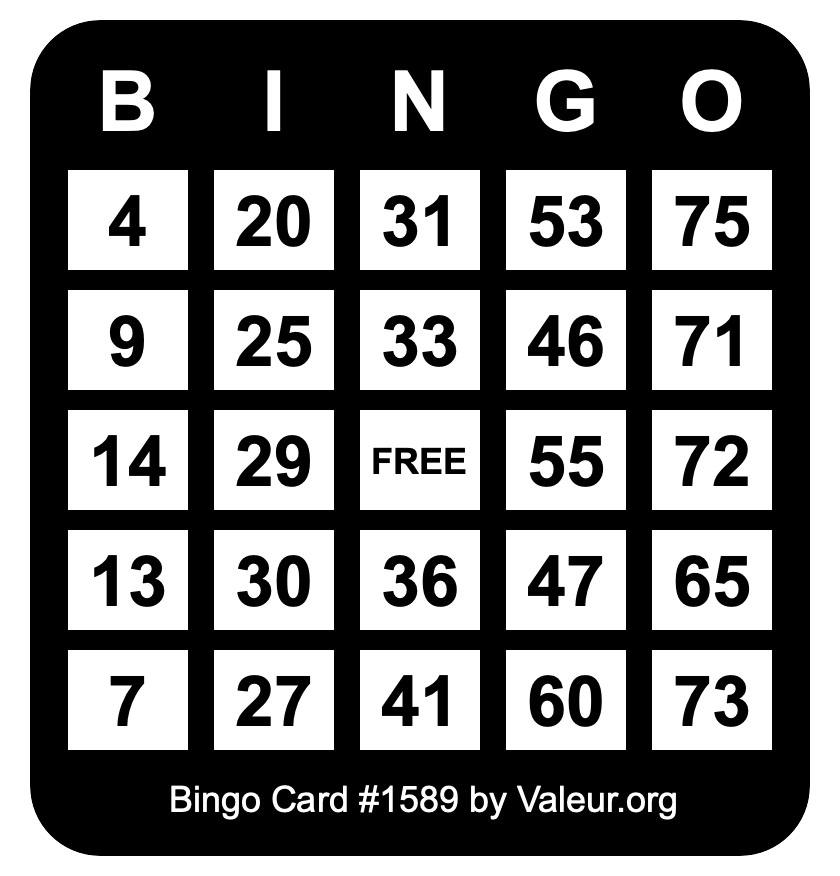 Bingo Card #1589 Bingo Card #1589