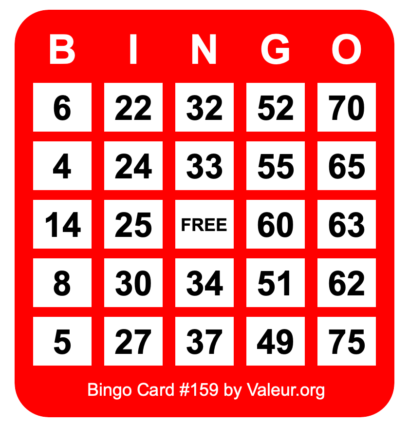 bingo-card-159 for Free Printable Bingo Cards 1 75 Bingo Card #159 for Free Printable Bingo Cards 1 75