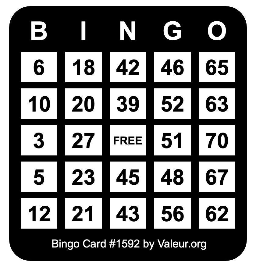 Bingo Card #1592 Bingo Card #1592
