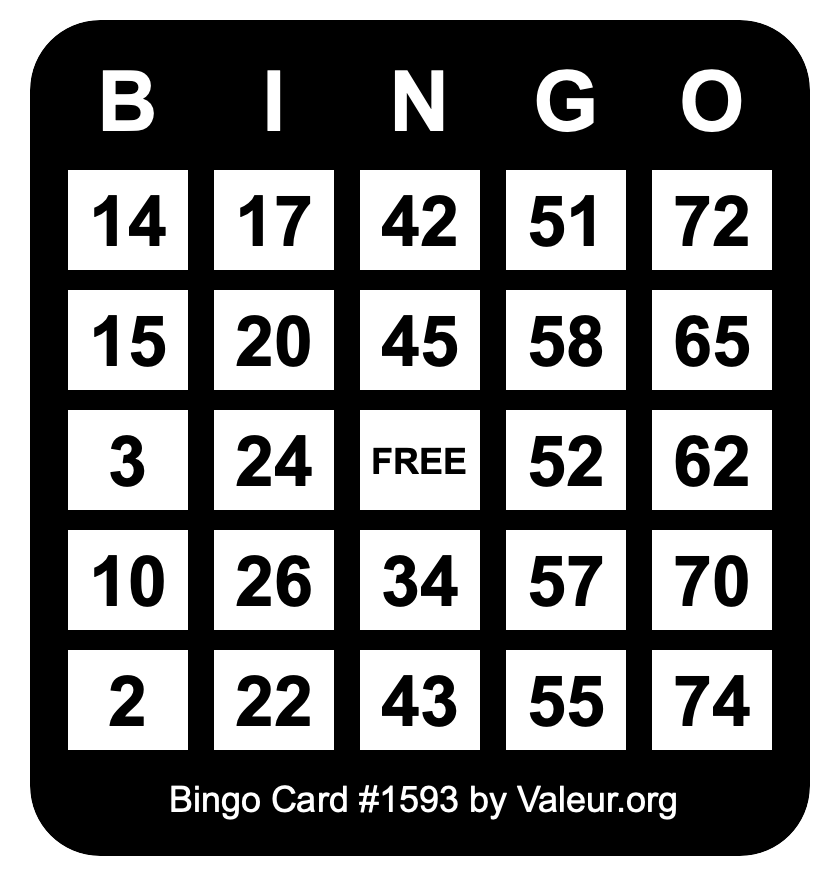 Bingo Card #1593 Bingo Card #1593
