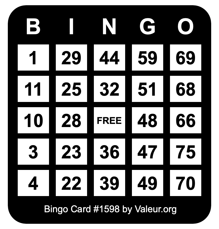 Bingo Card #1598 Bingo Card #1598
