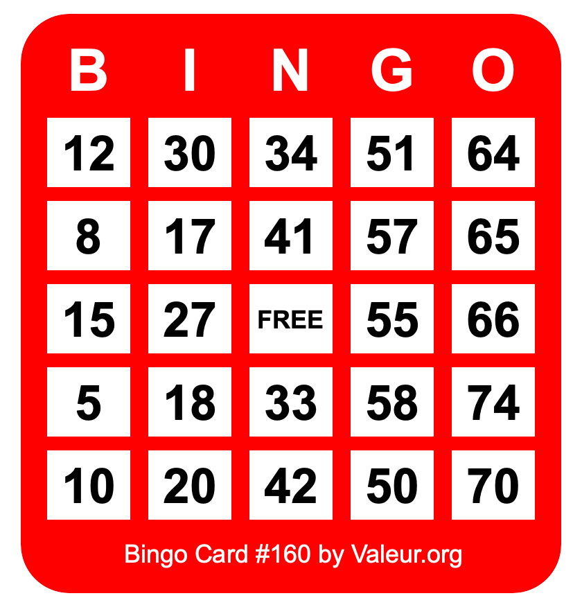 Bingo Card #160 Bingo Card #160