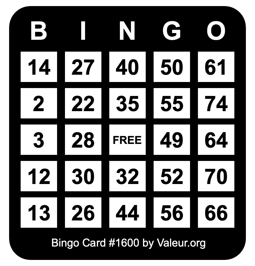 Bingo Card #1600