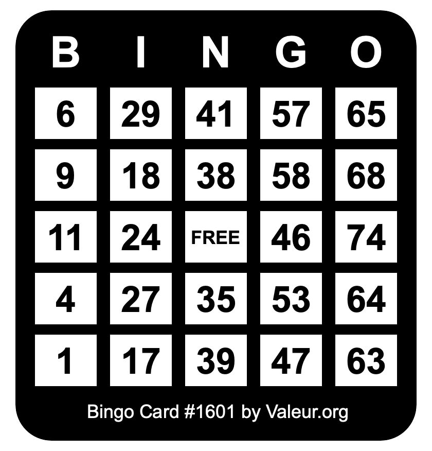 Bingo Card #1601