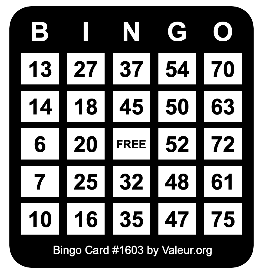 Bingo Card #1603