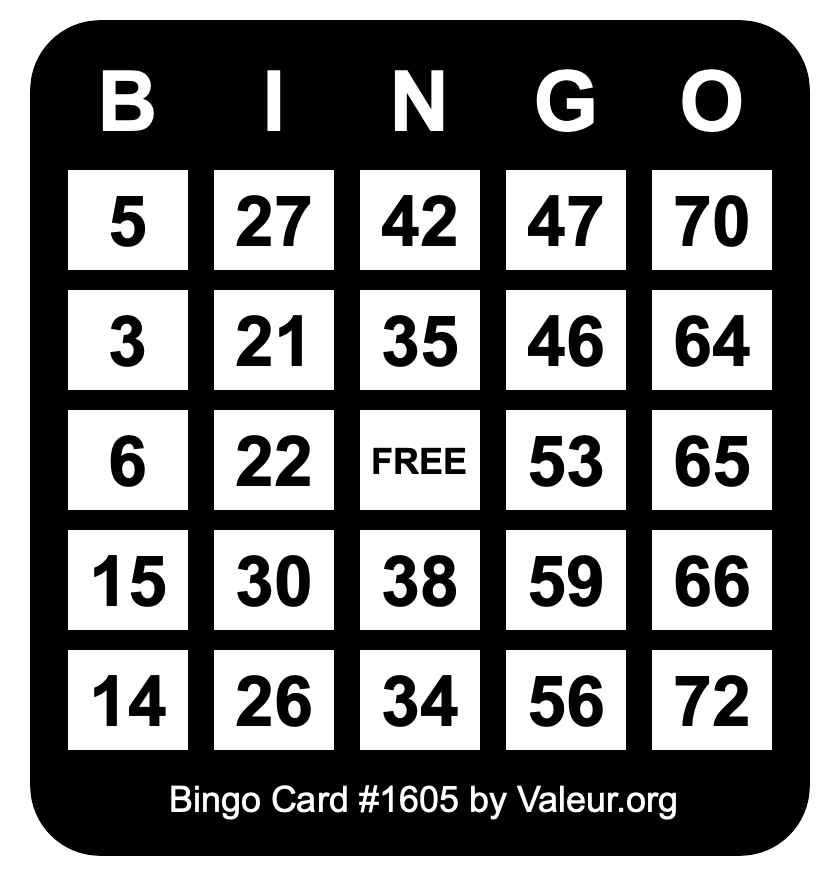 Bingo Card #1605 Bingo Card #1605