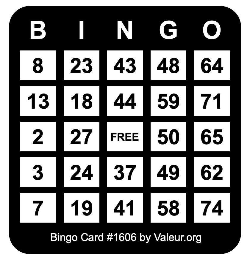 Bingo Card #1606 Bingo Card #1606