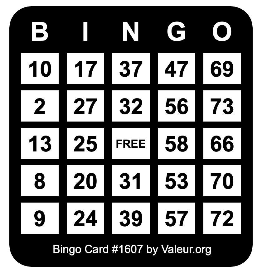 Bingo Card #1607 Bingo Card #1607