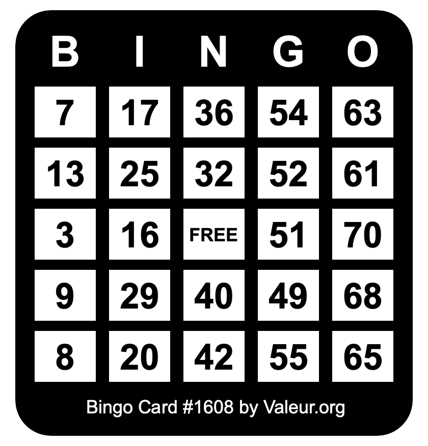 Bingo Card #1608 Bingo Card #1608