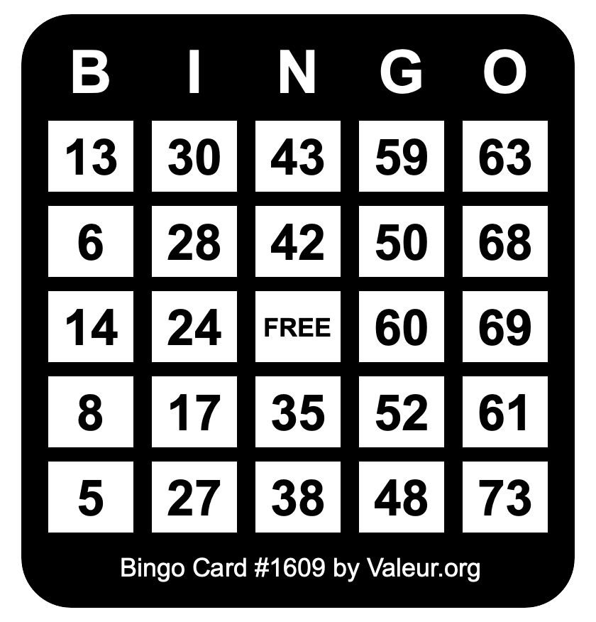 Bingo Card #1609 Bingo Card #1609