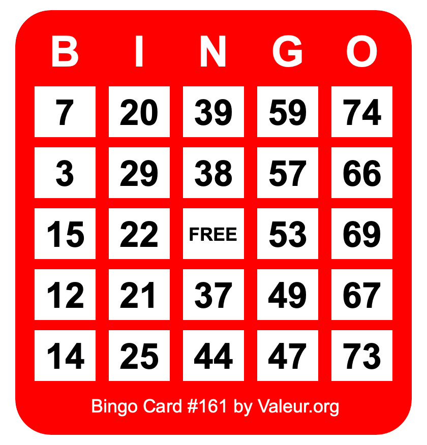 Bingo Card #161 Bingo Card #161