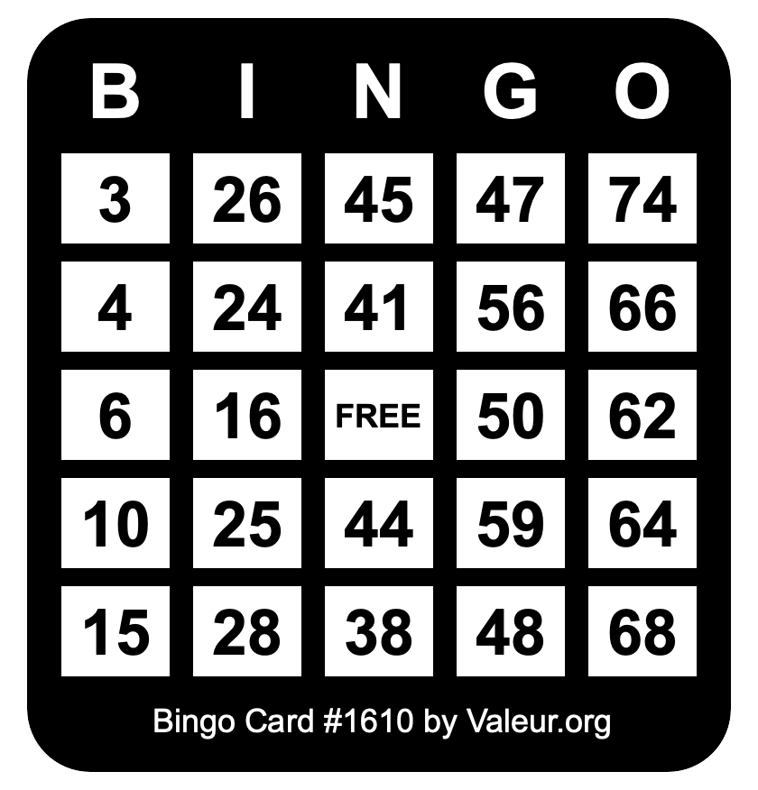 Bingo Card #1610 Bingo Card #1610