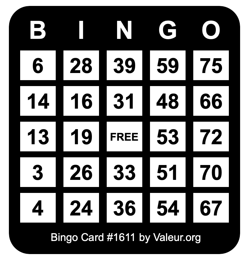 Bingo Card #1611 Bingo Card #1611