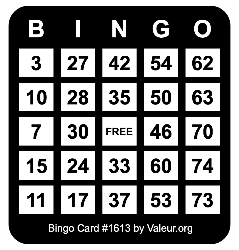Bingo Card #1613 Bingo Card #1613