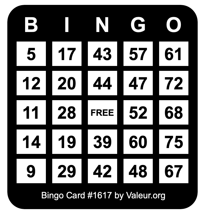 Bingo Card #1617 Bingo Card #1617