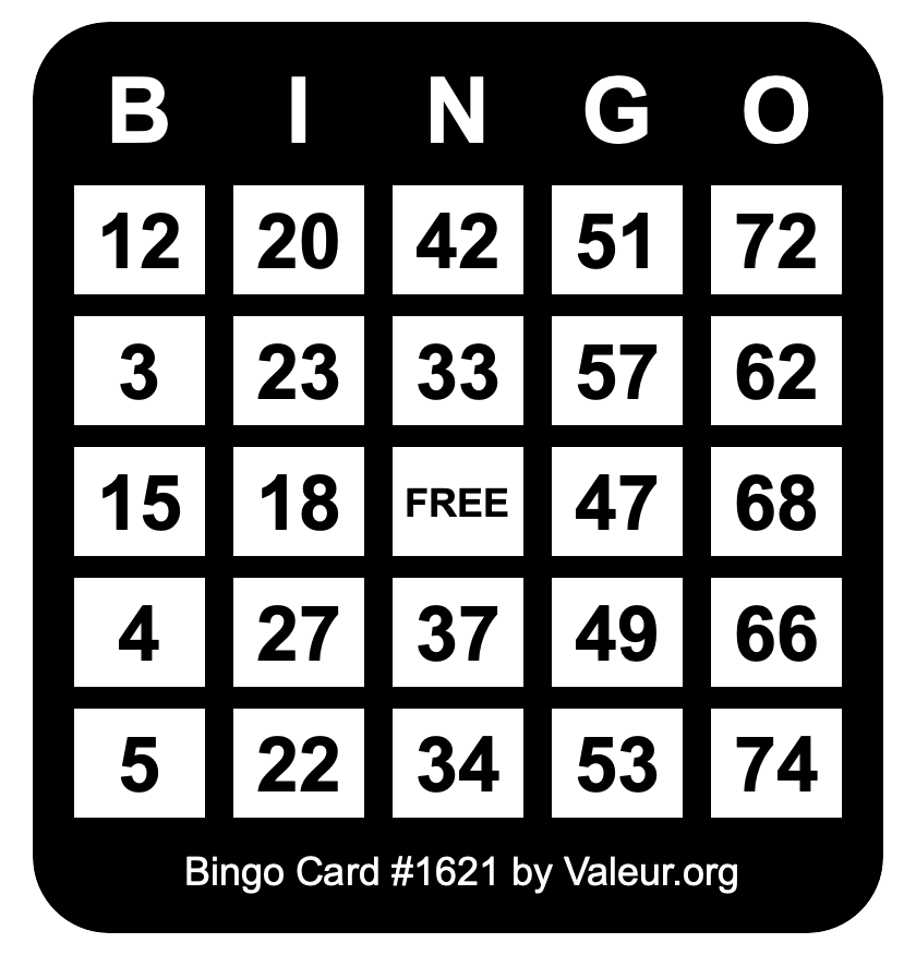 Bingo Card #1621 Bingo Card #1621