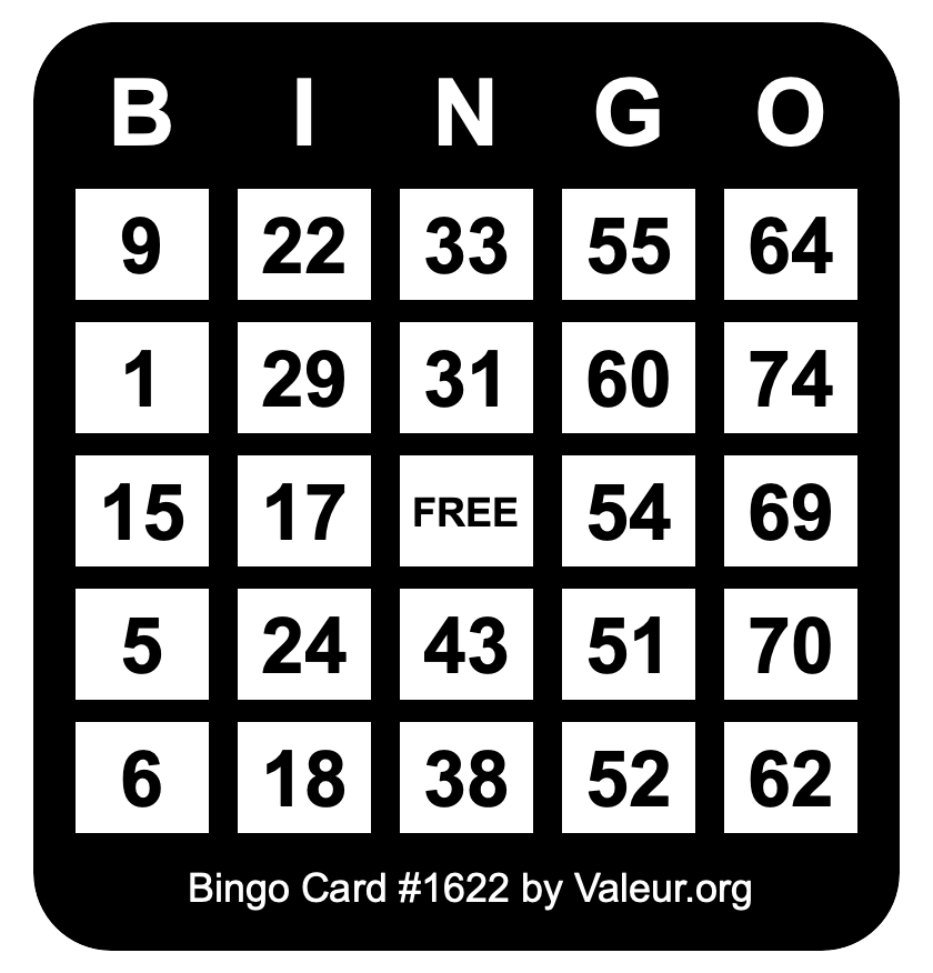 Bingo Card #1622 Bingo Card #1622