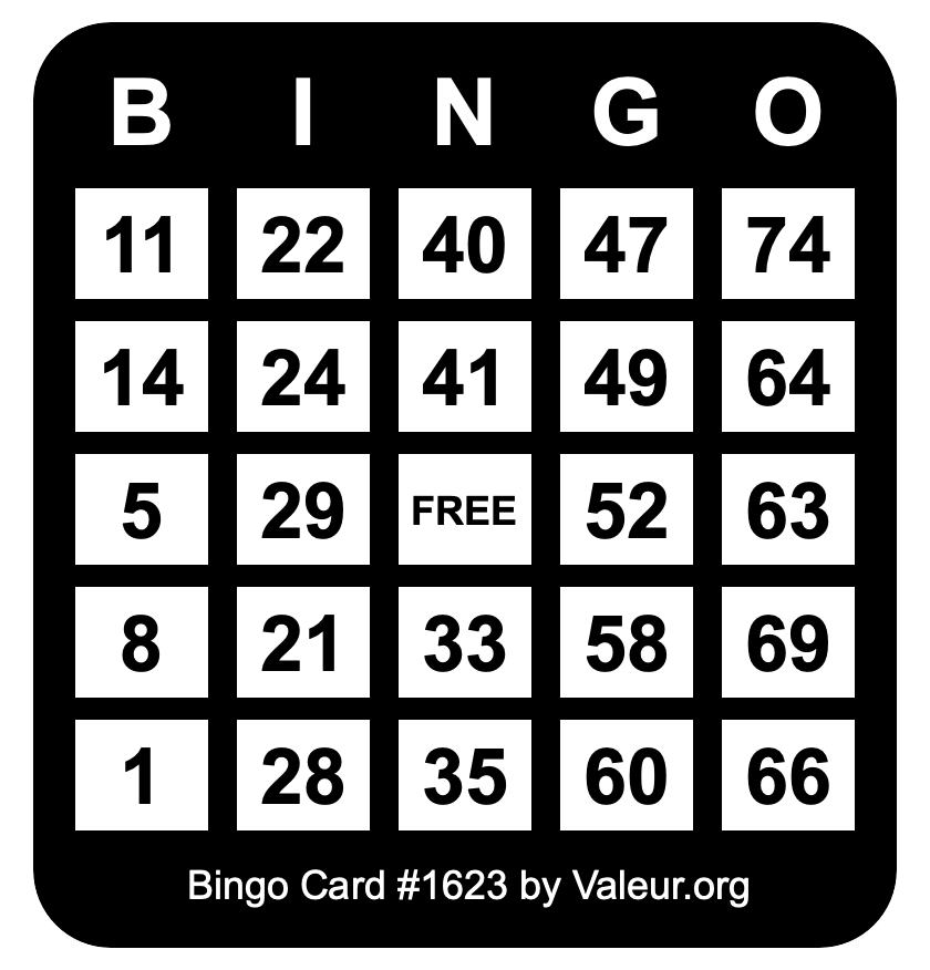 Bingo Card #1623 Bingo Card #1623