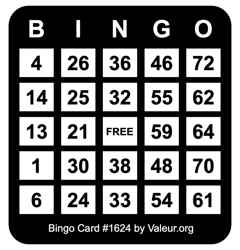 Bingo Card #1624 Bingo Card #1624