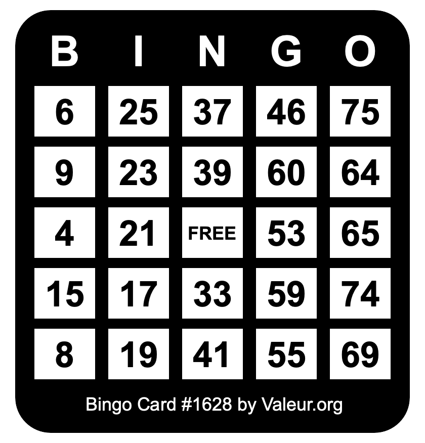 Bingo Card #1628 Bingo Card #1628