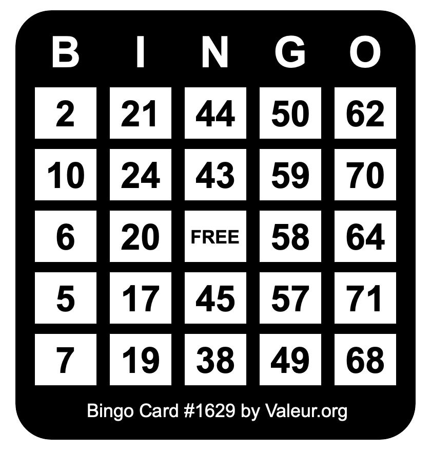 Bingo Card #1629 Bingo Card #1629