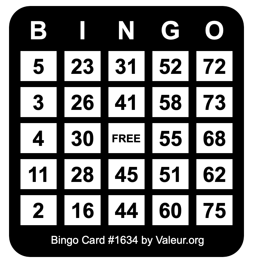 Bingo Card #1634 Bingo Card #1634