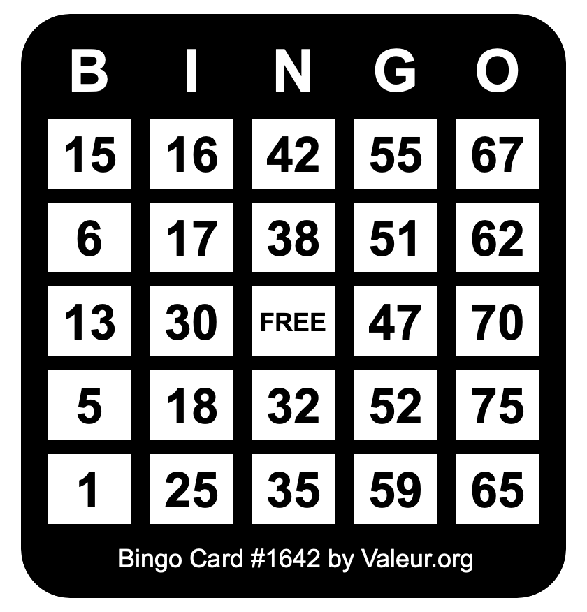 Bingo Card #1642 Bingo Card #1642