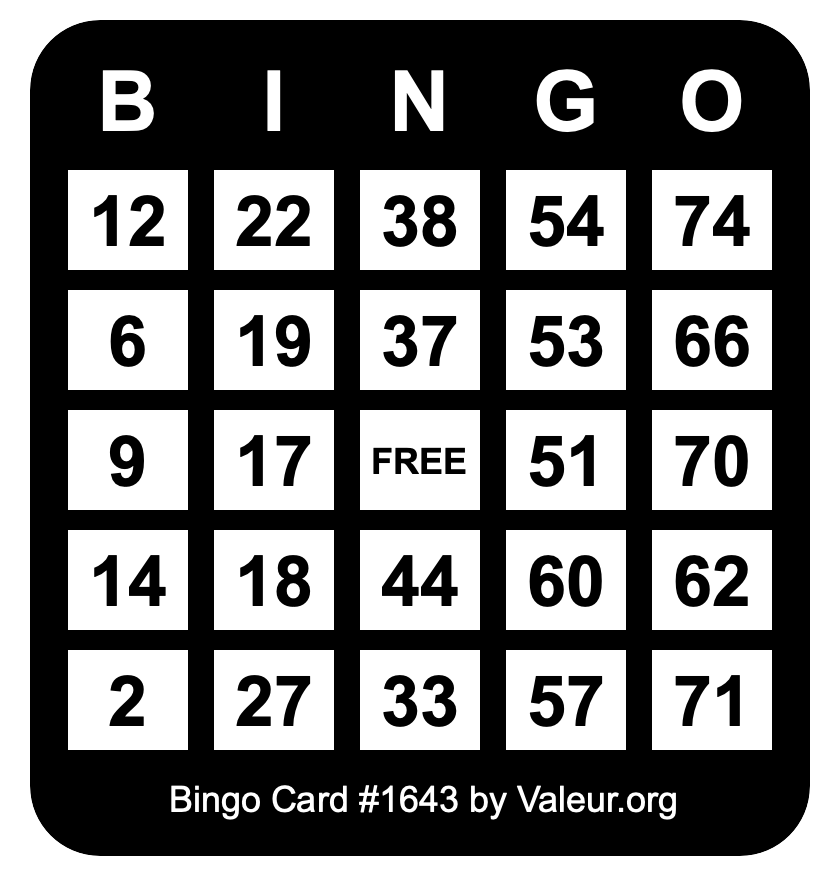 Bingo Card #1643 Bingo Card #1643