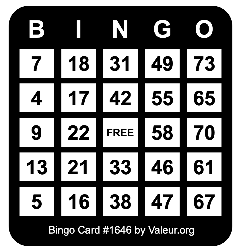 Bingo Card #1646 Bingo Card #1646