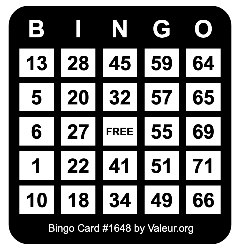 Bingo Card #1648 Bingo Card #1648