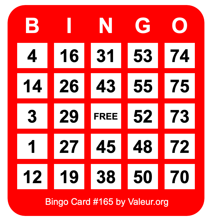 Bingo Card #165 Bingo Card #165