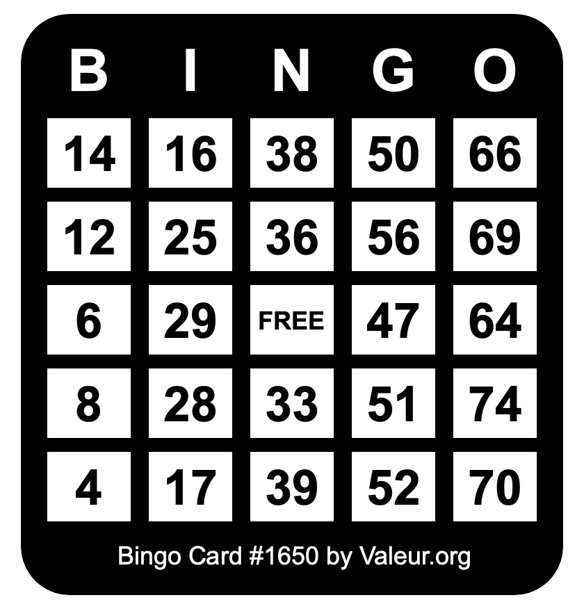 Bingo Card #1650