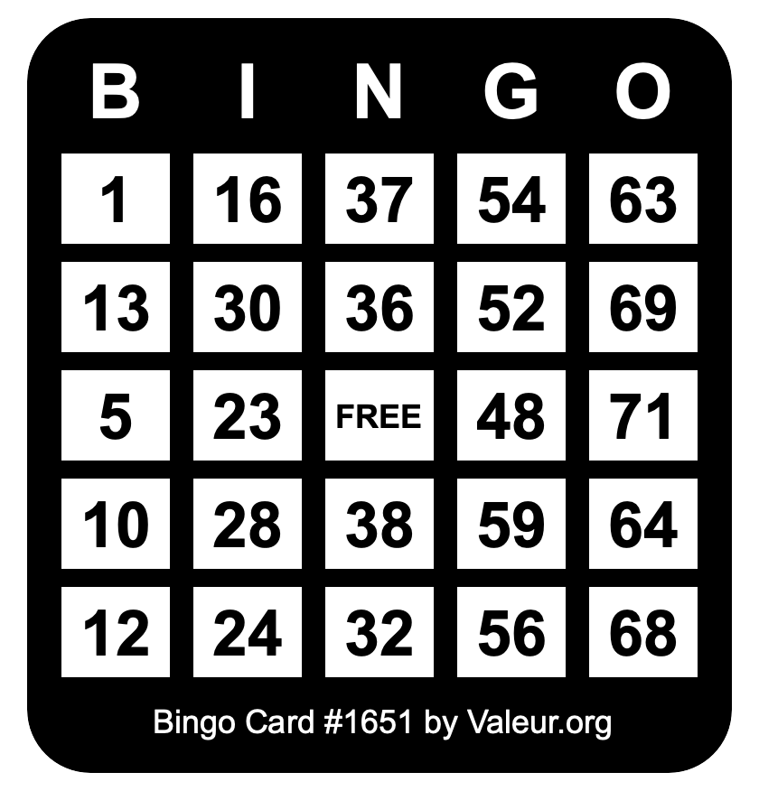 Bingo Card #1651 Bingo Card #1651