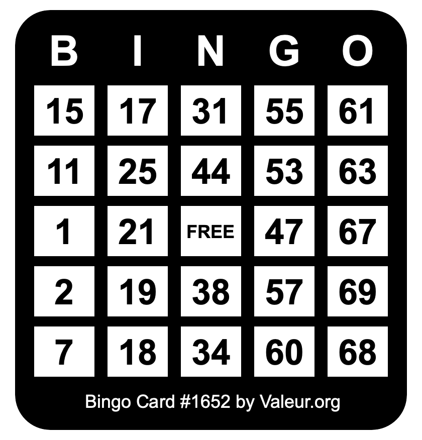 Bingo Card #1652
