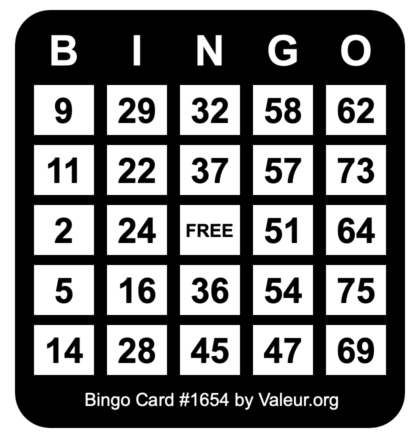 Bingo Card #1654 Bingo Card #1654