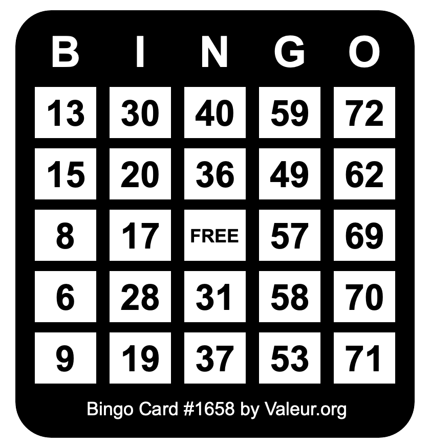 Bingo Card #1658
