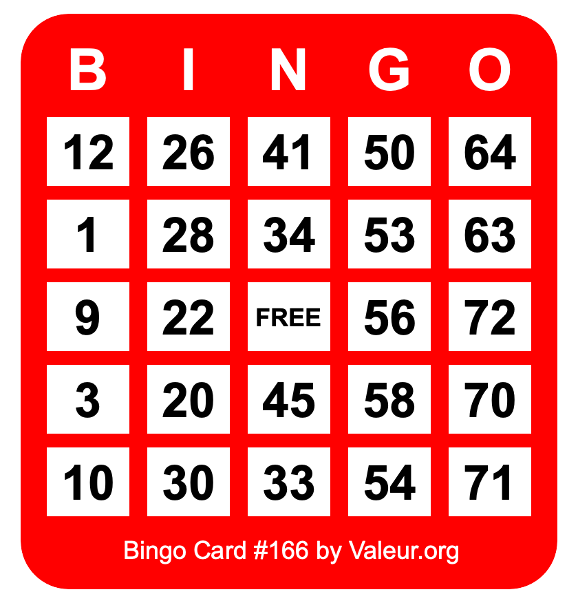 Bingo Card #166 Bingo Card #166